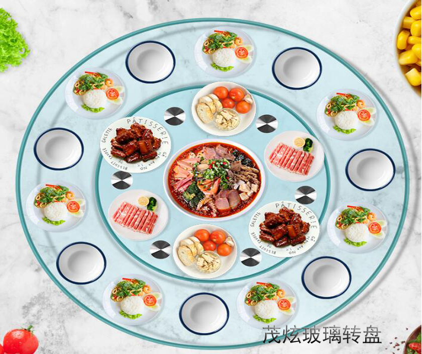 酒店用餐桌玻璃轉(zhuǎn)盤，透明玻璃轉(zhuǎn)盤底座圖片